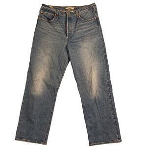 Levis Ribcage Straight Ankle Jeans Womens 32 Medium Wash High Rise Button Fly